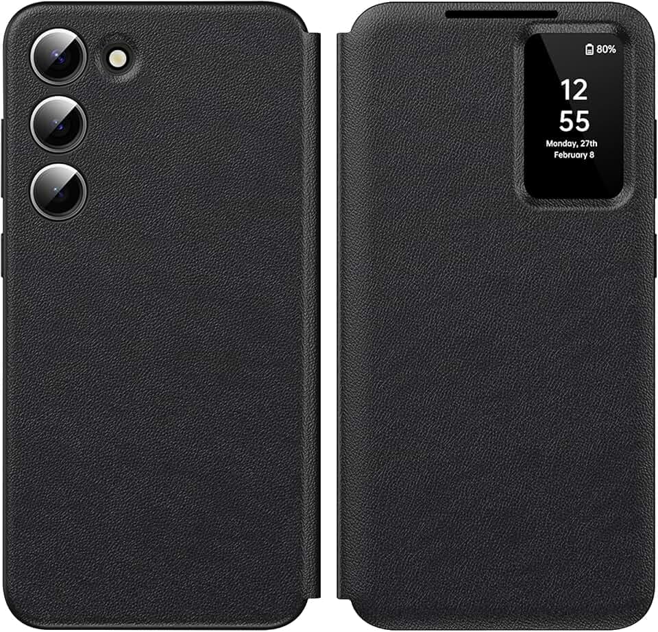 Für Samsung Galaxy S23 Smart View Hülle, Wallet Case mit Clear S View, Flip Folio Leder Schutzhülle für Samsung S23 Hülle, Premium View Cover mit klarem Zeitfenster Hülle S23 5G