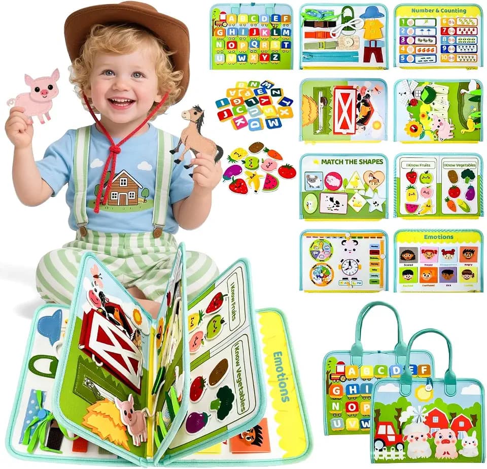 Busy Board Englisch, Montessori Spielzeug Ab 1 Jahr, Spielzeug Ab 1 Jahr, Quiet Book Mit Bauernhof Thema, Reisespiele Kinder Ab 3, Sensorik Spielzeug, Geschenk Ab 1 2 3 4 Jahre Mädchen Junge