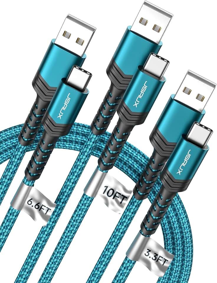 JSAUX USB to USB C Cable, USB C Cable for iPhone 18, 3-Pack (10+6.6+3.3FT)