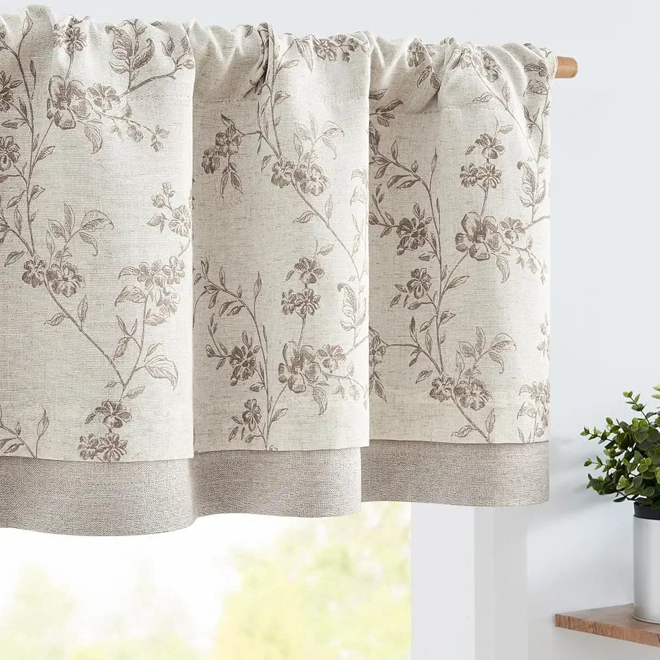 jinchan Alisa Linen Kitchen Valance Curtain 16 Inch Farmhouse 1 Panel Taupe