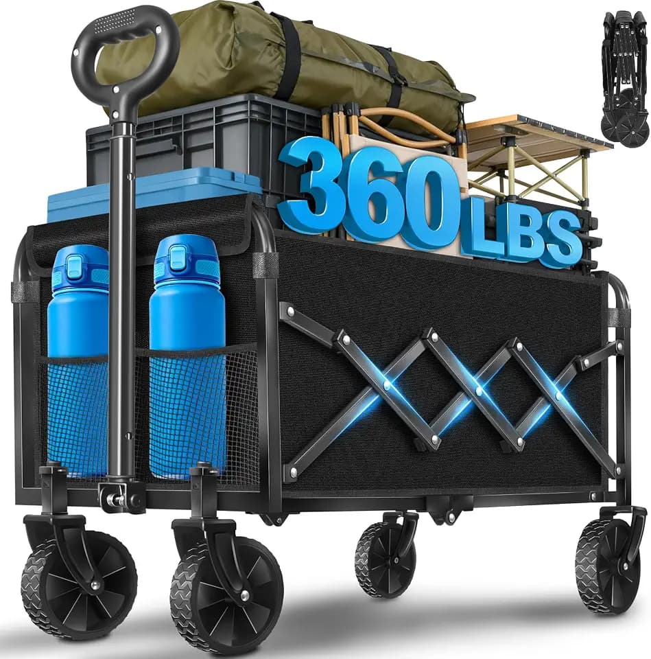 LIAPOTT Wagons Carts Foldable, 360lbs Collapsible Grocery Wagon Cart, Black
