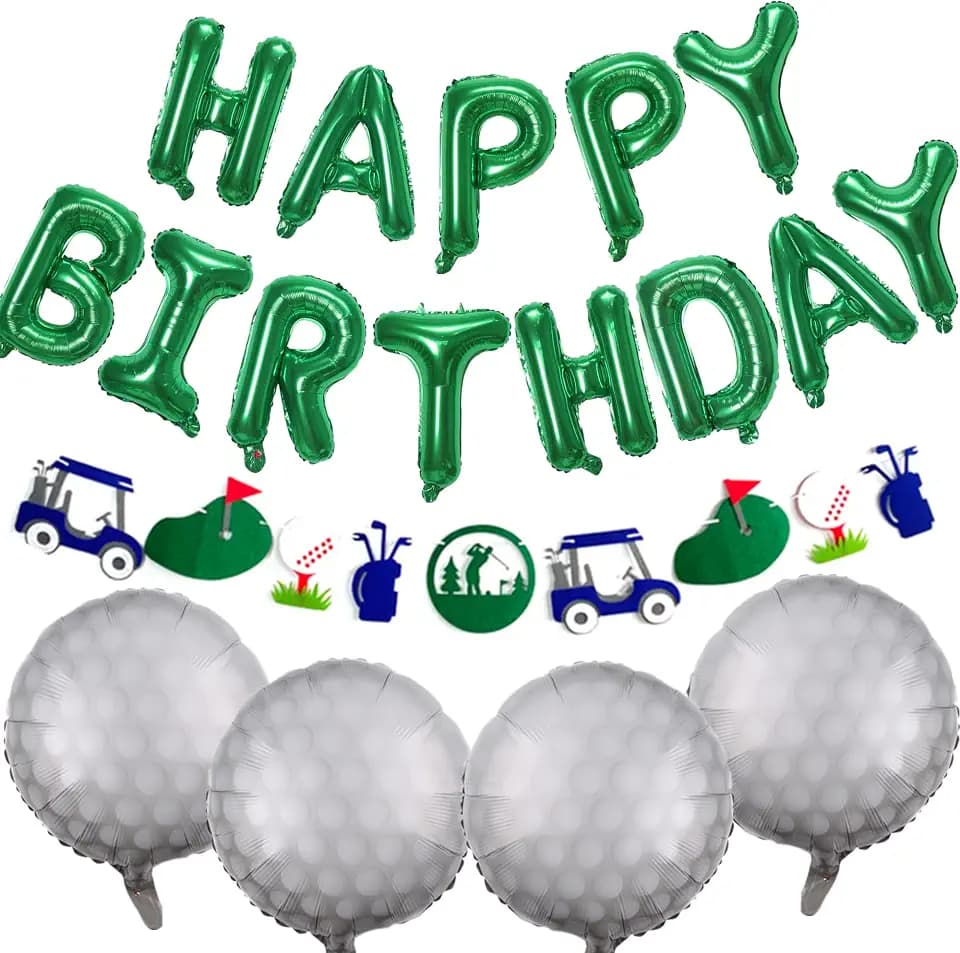 Golf Birthday Party Decorations Happy Birthday Letter Balloons Banner Men Boys Green Sport Themed Party Decoration Foil Mylar Golf Ball Balloons for Kids and Adults (Green)
