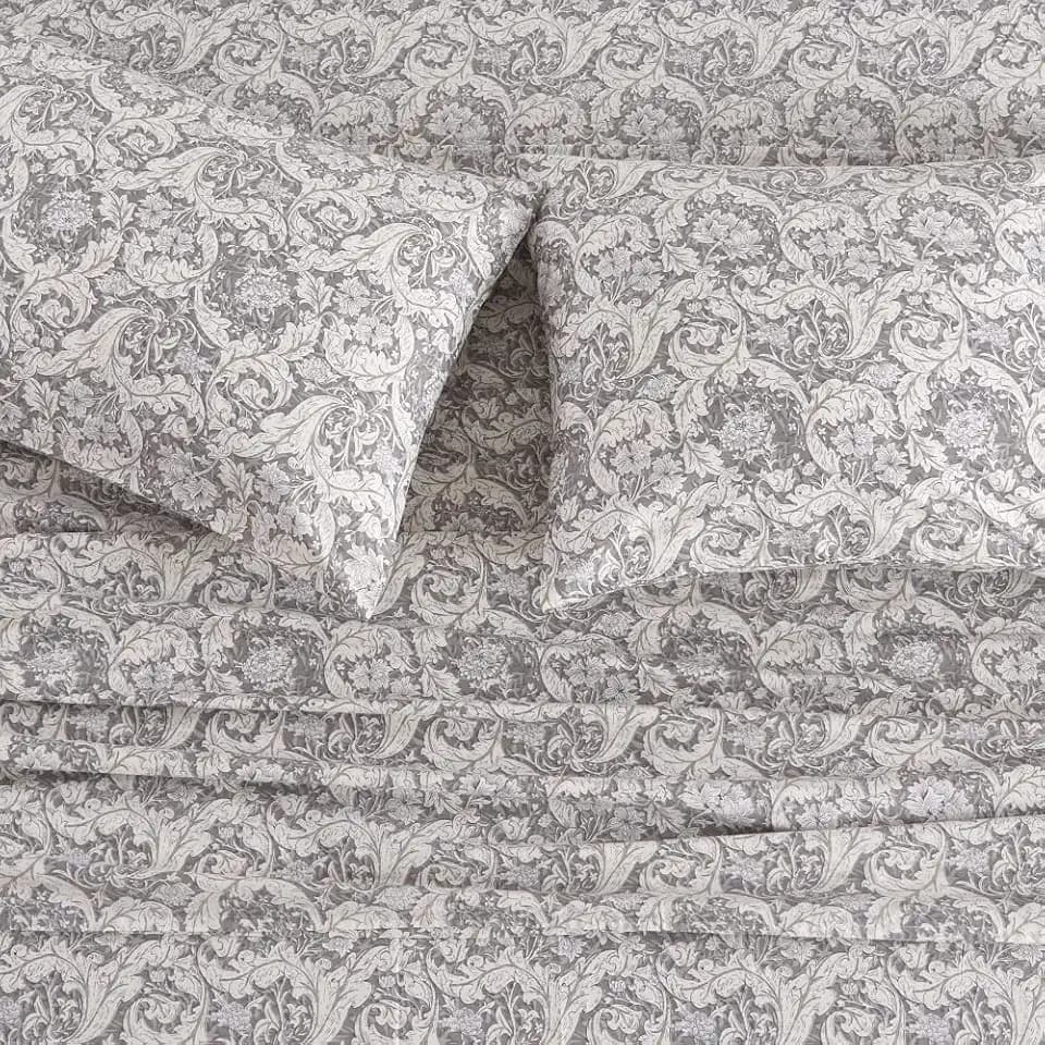 DAUAOTO Cotton Sheets Set California King Printed Bedding Sets, Gray Paisley Pattern Bedlinen for Cal King Bed Up to 14" Deep Mattress
