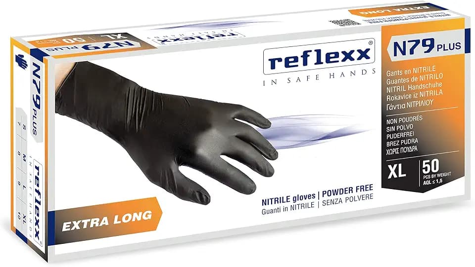 REFLEXX n79p/S Extra Lang, 30 cm, puderfrei Nitril Handschuhe