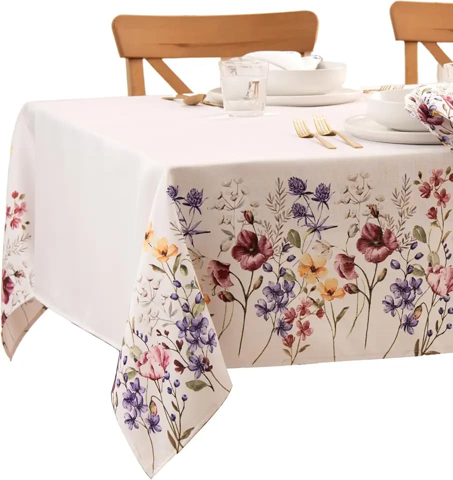 Threadmade Poppy Wildflower Bordered Tablecloth, Multicolor - 60"W x 144"L
