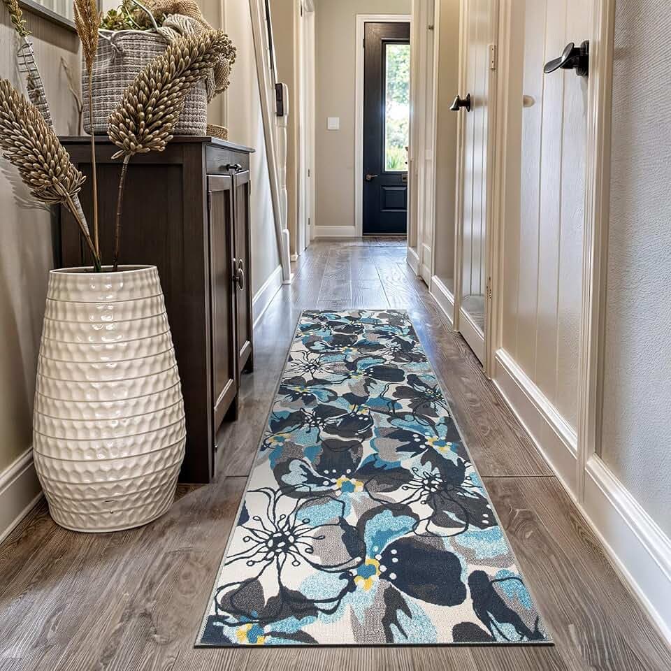 Rugshop Non-Slip Floral Fade Resistant Large Runner Rug Gray 2'7" x 12'