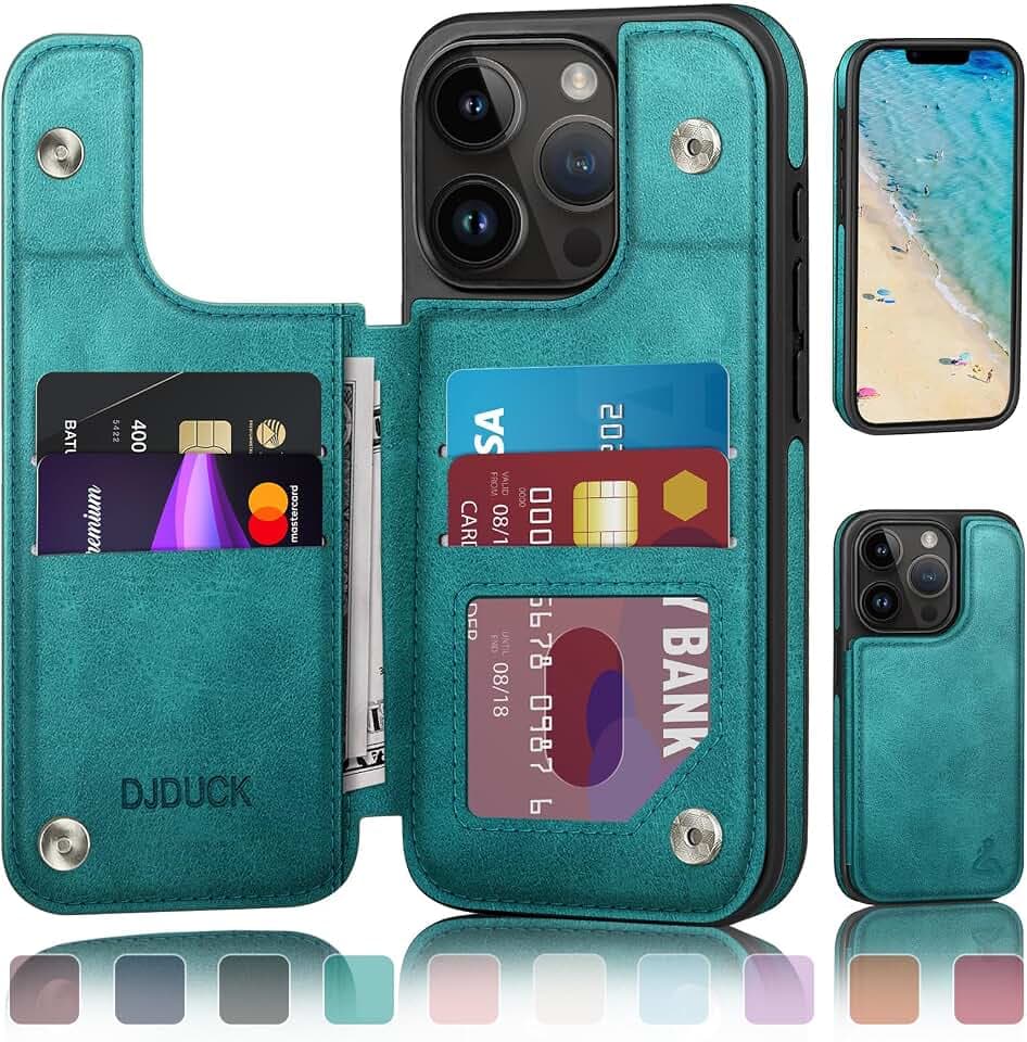 DJDUCK Designed for iPhone 13 Pro Max Case Wallet with Card Holder, [Magnetic Clasp Cover] [RFID Blocking Leather Protection] Shockproof Women Men Cases 6.7 Inch for Apple 13 Pro Max Blue Green