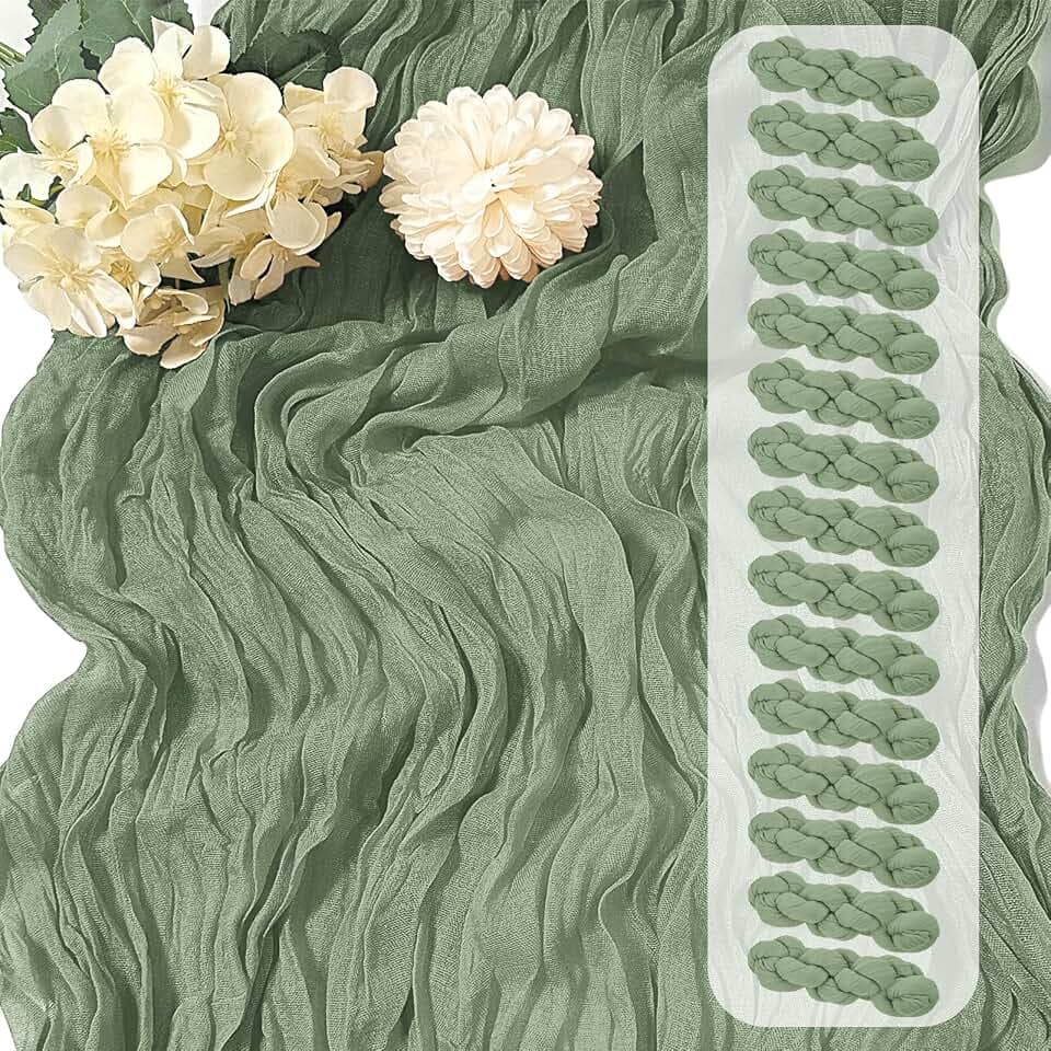 15 Pack Sage Green Cheesecloth Table Runner 17 x 108 inch Cheese Cloth Table Runners 9ft Green Table Runner Rustic Romantic Sheer Gauze Runner for Wedding Party Baby Shower Table Decoration
