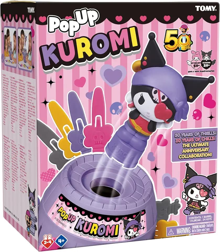TOMY Pop Up Kuromi Spiel, Actionspiel für Kinder, 2-4 Spieler, Ab 4 Jahren, Lustiges Familienspiel, Pop Up Kuromi Spielzeug