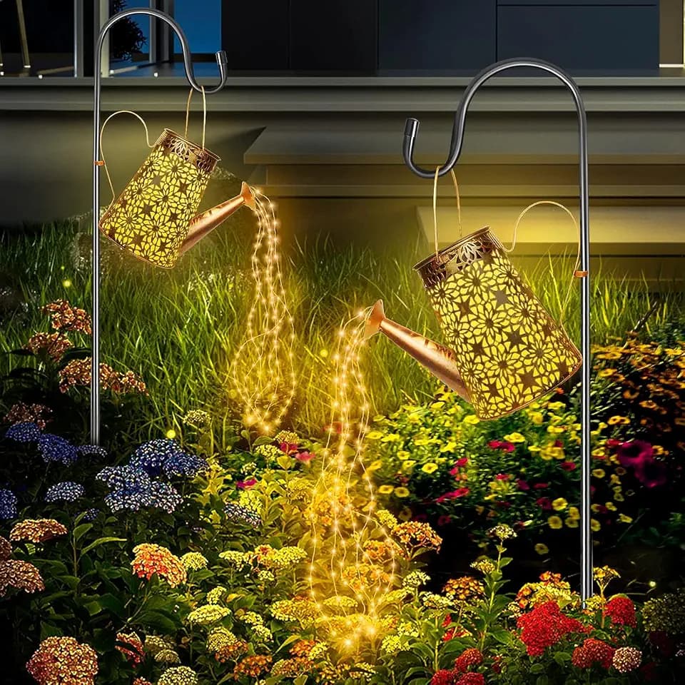 Forlivese 2PCS Solar Watering Can with Lights, Hanging Solar Garden Lights