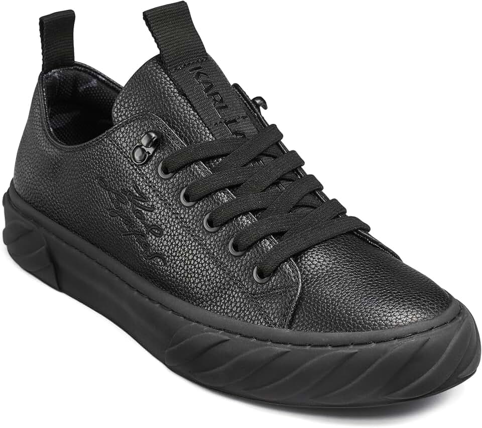 KARL LAGERFELD Mens Tumbled Leather Sneaker with Embroidered Logo