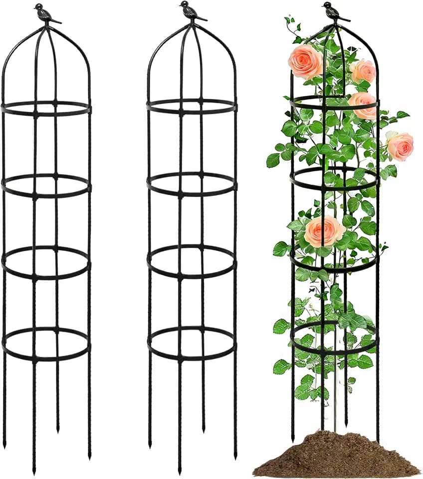 2 Stücke Rankhilfe Rankobelisk Metall 175cm,Witterungsbeständige Garten Rankhilfe für Rosen und Blumen,Garten Obelisk,Freistehende Rankhilfe für Kletterpflanzen,Ranksäule(32cm Durchmesser,175cm Höhe)