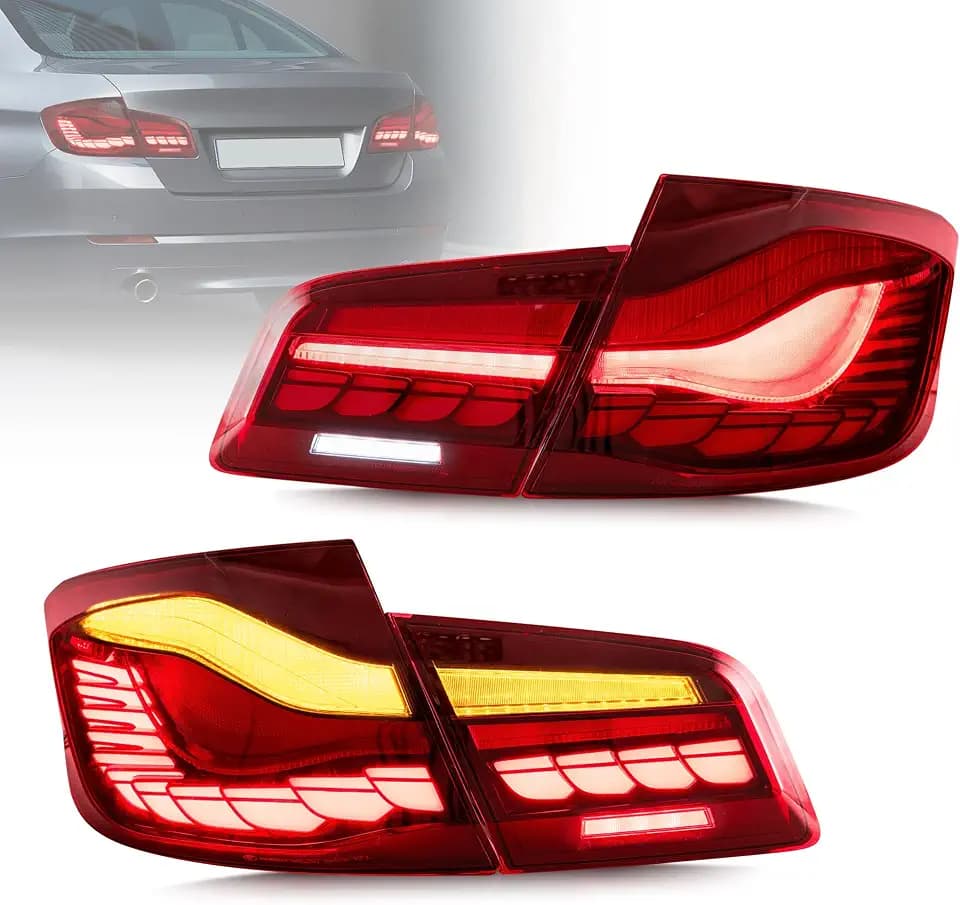 VLAND OLED Tail Lights Compatible For [ BMW 5 Series F10 F18 2011-2017 ] With Sequential Turn Signal, Start-Up Animation Dragon Scales Running Light, Driver & Passenger Side