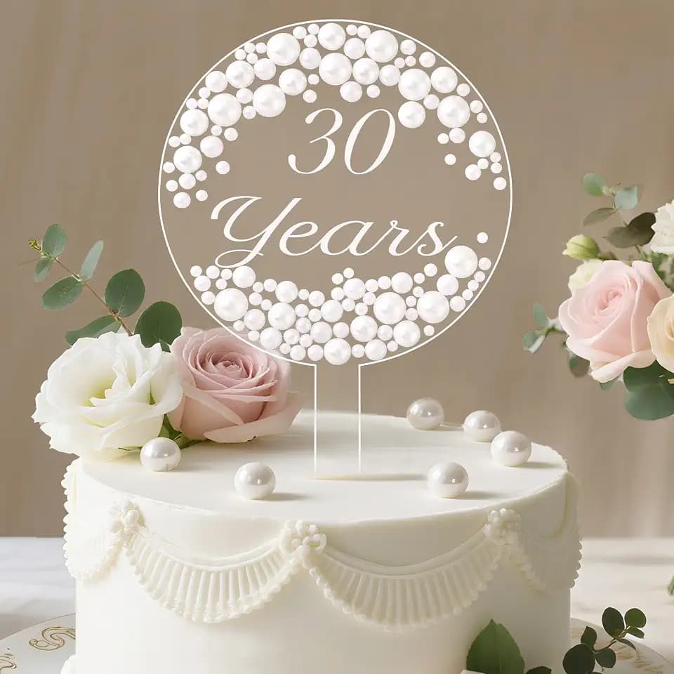 Coucoland 30th Birthday Cake Topper Round Acrylic Wedding Anniversary Decor