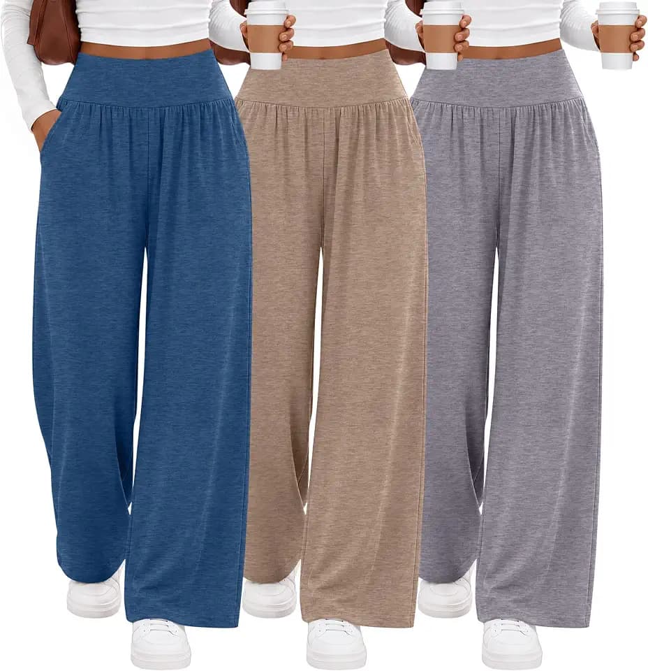 Neer 3 Pack Women's Wide Leg Yoga Pants with Pockets