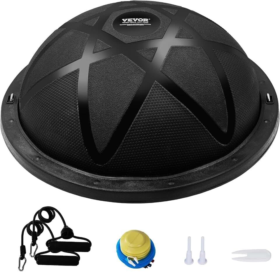 VEVOR Halb-Gymnastikball-Trainer, 58 cm Balance Ball Trainer, 300 kg, Yoga-Ball mit Widerstandsbändern und Pumpe, Kraft-Fitnessball für das Heim-Fitnessstudio, Ganzkörpertraining, Schwarz