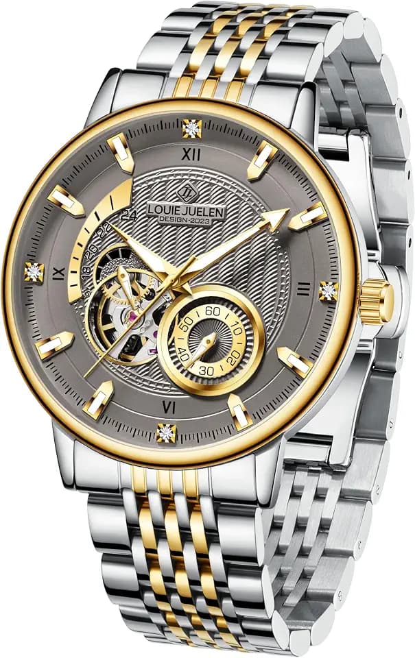 Luxury Men's Automatic Watches Self-Winding Analog Mechanical Watch Waterproof Dress Wrist Watch for Men, Multi-Color Dial, Leather Strap/Stainless Steel Band, No Battery Needed