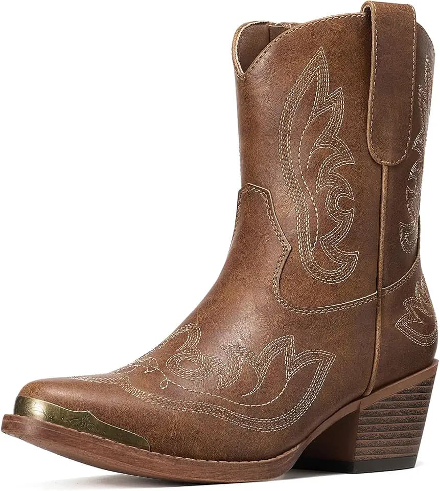 Rollda Cowboy Ankle Boots for Women, Ladies Short Cowgirl Boots