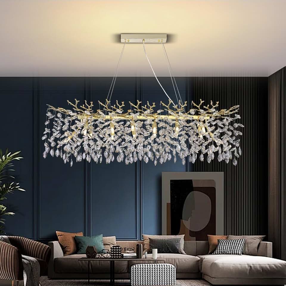 AHXIAOZN Luxury Tree Branch Kronleuchter, Modern Kronleuchter Kristall Leuchte, Große Luxus Kristall Pendelleuchte, Raindrop Leuchte, für Esszimmer, Wohnzimmer (Gold 120cm)