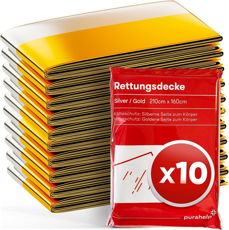 PURAHELP® Rettungsdecke Gold & Silber [10 STÜCK] - 210 x 160 cm