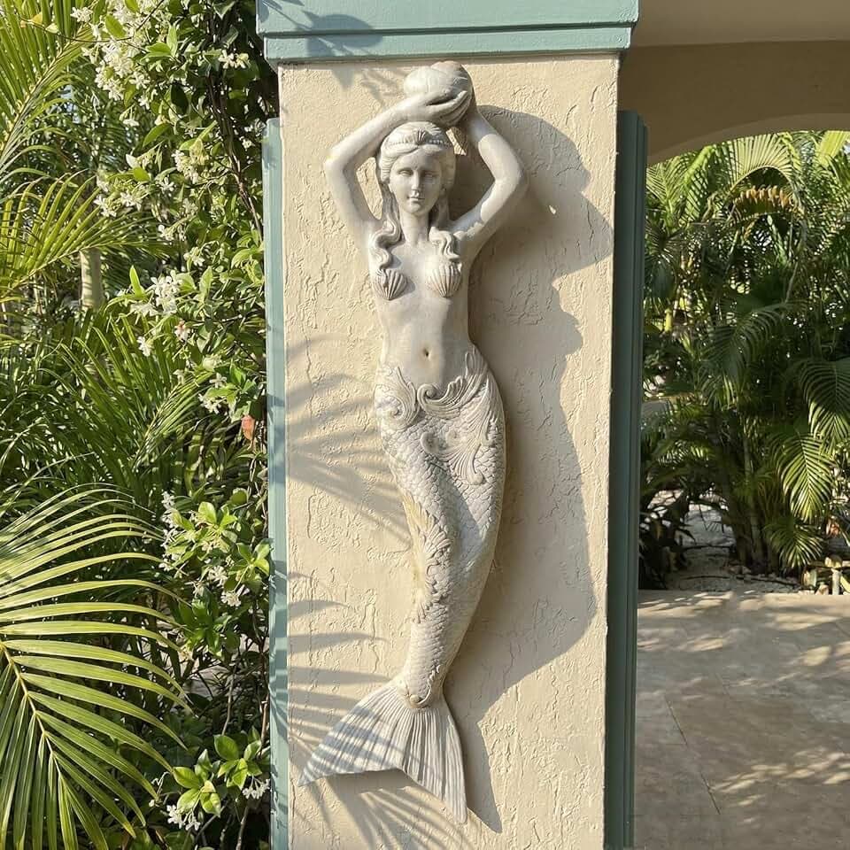 39''H Mermaid Statue MGO Big Size Wall Hanging Mounted Sculpture