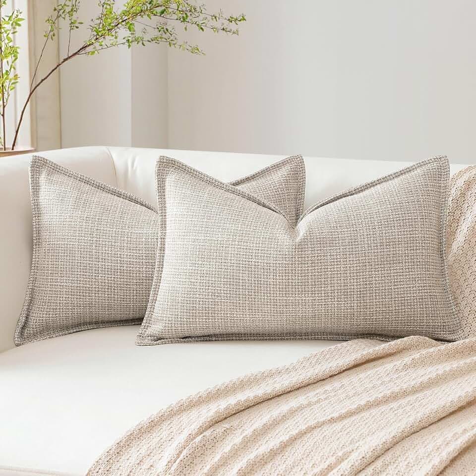 Artscope 2er Set Kissenbezüge Einfarbig Wurfkissenbezug Leinen Kissenbezug 40x60 cm Moderne Kissenhülle Dekokissen Sofakissen für Wohnzimmer Schlafzimmer Zuhause Dekor Tiefbeige