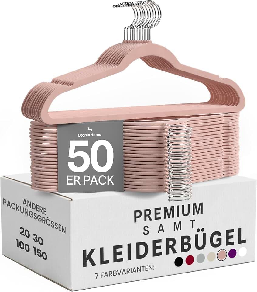 Utopia Home - Premium Kleiderbügel aus Samt (Rosa, 50er-Pack)