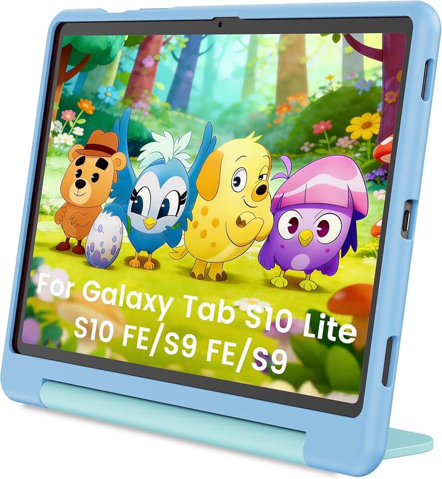 INFILAND Kinder Hülle für Samsung Galaxy Tab S10 FE / S10 Lite / S9 FE (10,9 Zoll)/S9 11 Zoll, Stoßfeste Schutzhülle mit Kickstand und Griff, Leicht, Rugged (Sky Blue-Mint)
