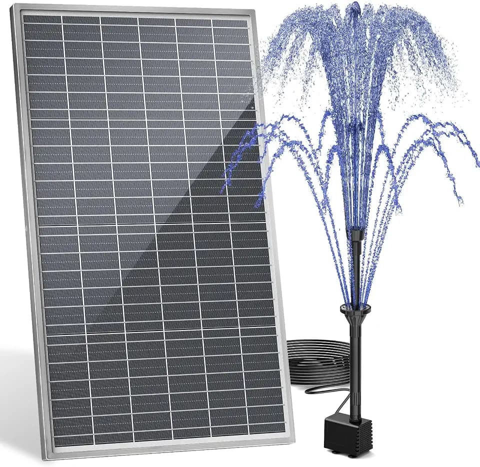 AMZtime 20W Solarbrunnen für Draussen, Aufgerüsteter Solar Teichpumpe