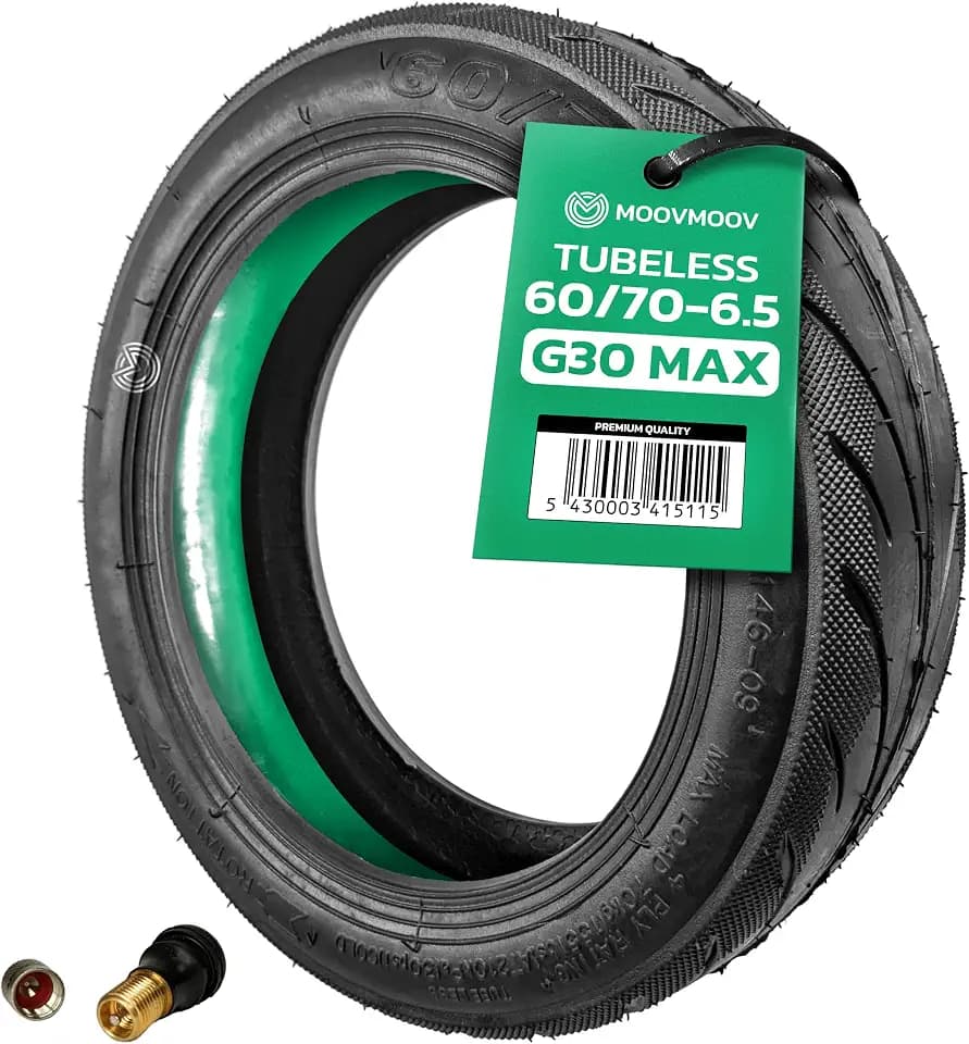 MOOVMOOV Ninebot G30 Max schlauchloser 60/70-6,5 Zoll Reifen mit Anti-Loch-Gel und austauschbarem Schlauchlosventil - 10 Zoll Reifen für Ninebot Max G30 Scooter