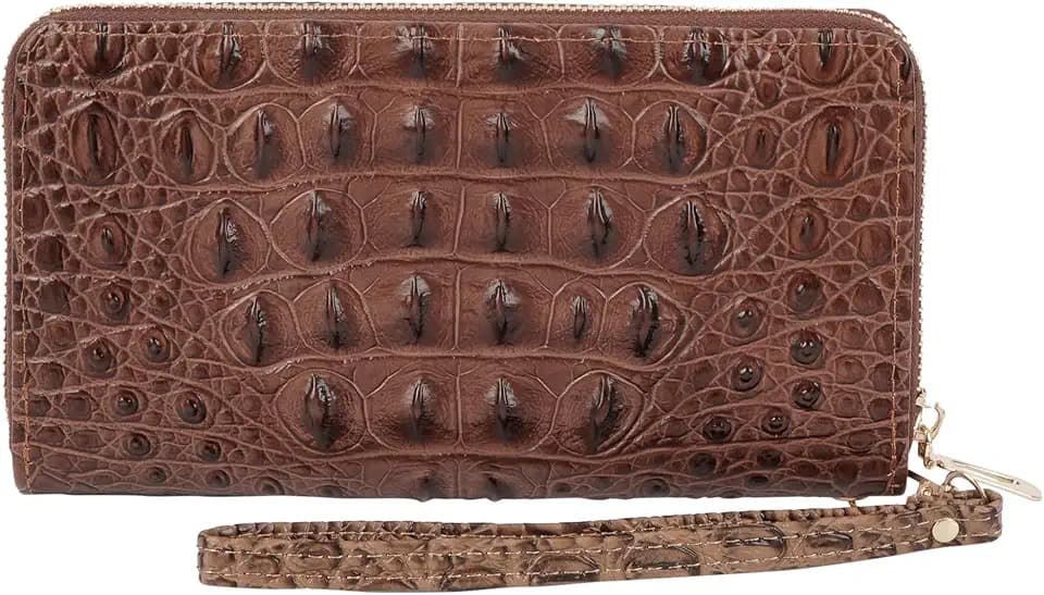Aisi Women Men Leather Wallet Embossed Crocodile Clutch Wallet Credit Card Holder