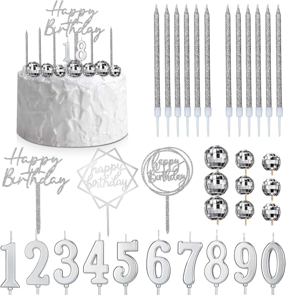 Yerliker 34 Pcs Happy Birthday Cake Toppers Candles,Disco Color