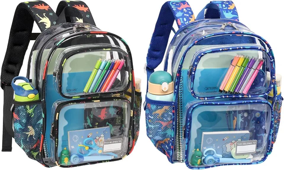 Bagseri 2pcs Clear Backpack for Boys - 15 Inch School Bag for Kids Ages 5-7
