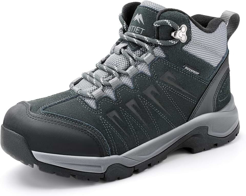 Wanderschuhe Herren Wasserdicht Leder, Outdoor Hiking Schuhe rutschfest und Komfortabel