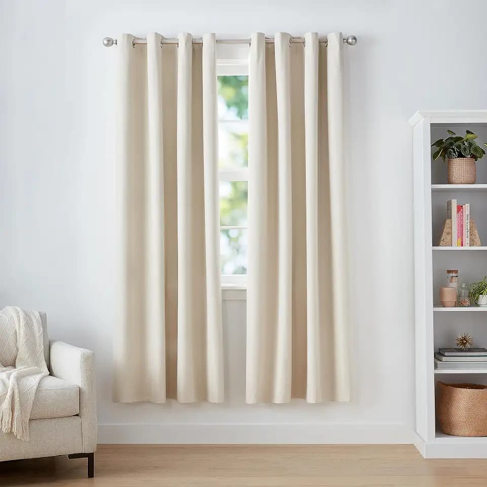 Amazon Basics Room Darkening Blackout Window Curtain with Grommets, Energy Saving, Noise Reducing, 100% Blackout, for Living Room and Bedroom, 52 x 84 inches, Beige, 2 Panels per Set (1 Set)