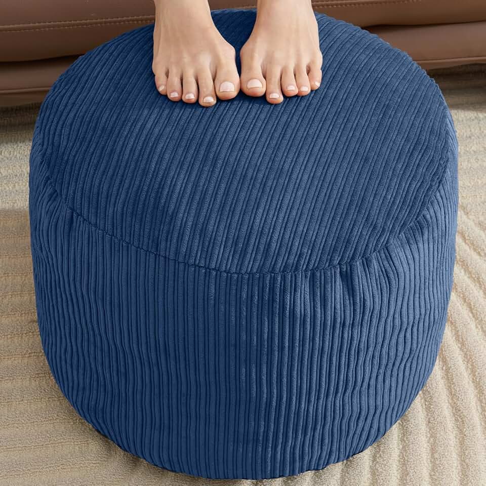 WSOFRLAC Navy Blue Stuffed Pouf Ottoman Foot Rest,Large Corduroy 26x18in