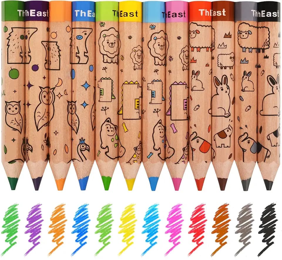 ThEast Toddlers Colored Pencils, Art Supplies for Children, 12 Color Pencils for Kids, Cute Animal Toddler Crayons Drawing Pencil with Sharpener(Pack of 1)