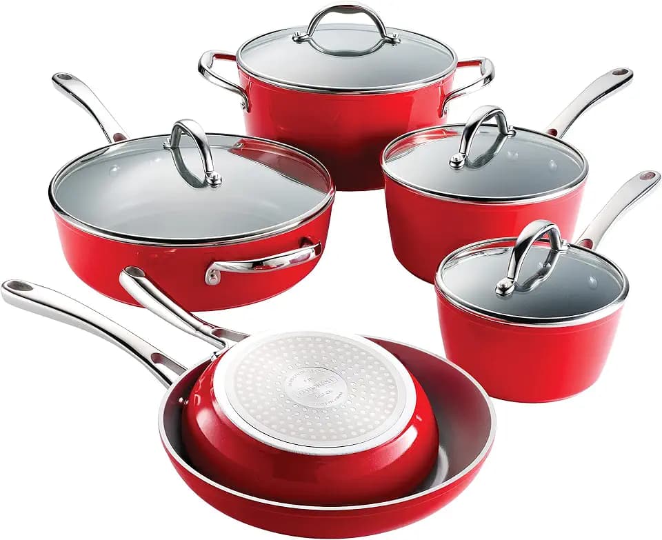 Tramontina 10-Pc Ceramic Non Stick Pots and Pans Set with Lids