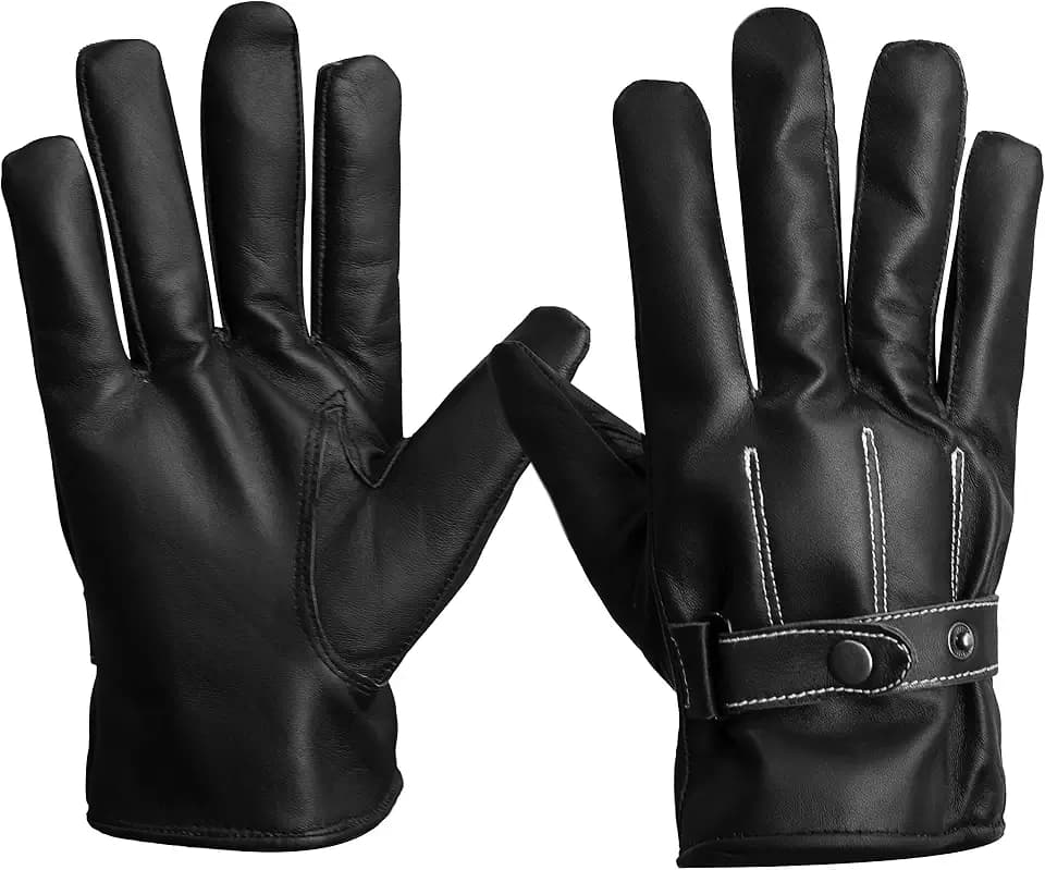 URBAN BUCK Men Winter Real Leather Bike Riding Stripe Perforation Touchscreen Lined Glove