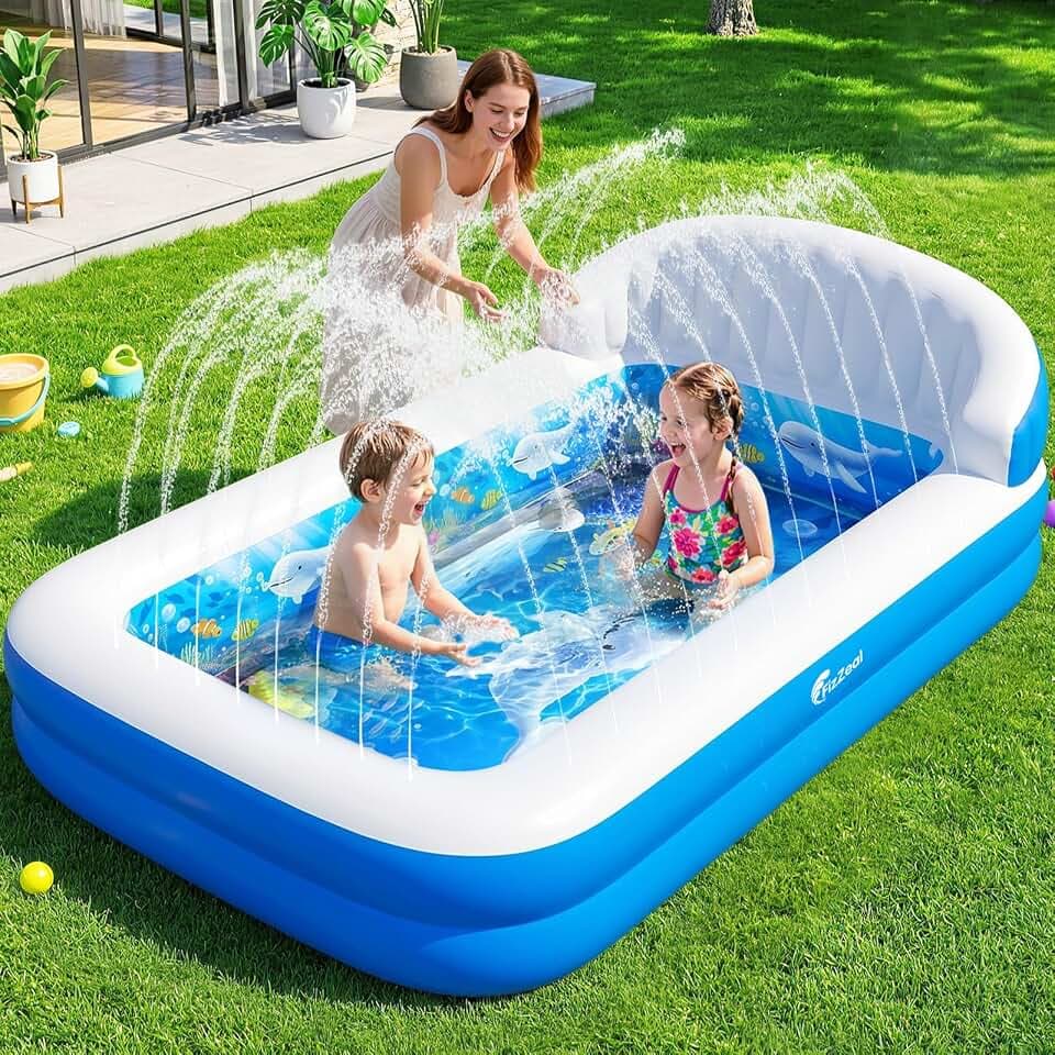 FizZeal Inflatable Kiddie Pool with Sprinkler & Backrest