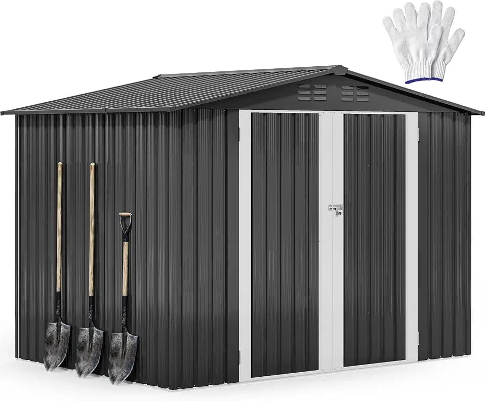 DWVO 7'x5' Large Metal Outdoor Storage Shed, Tool Sheds, Dark Gray