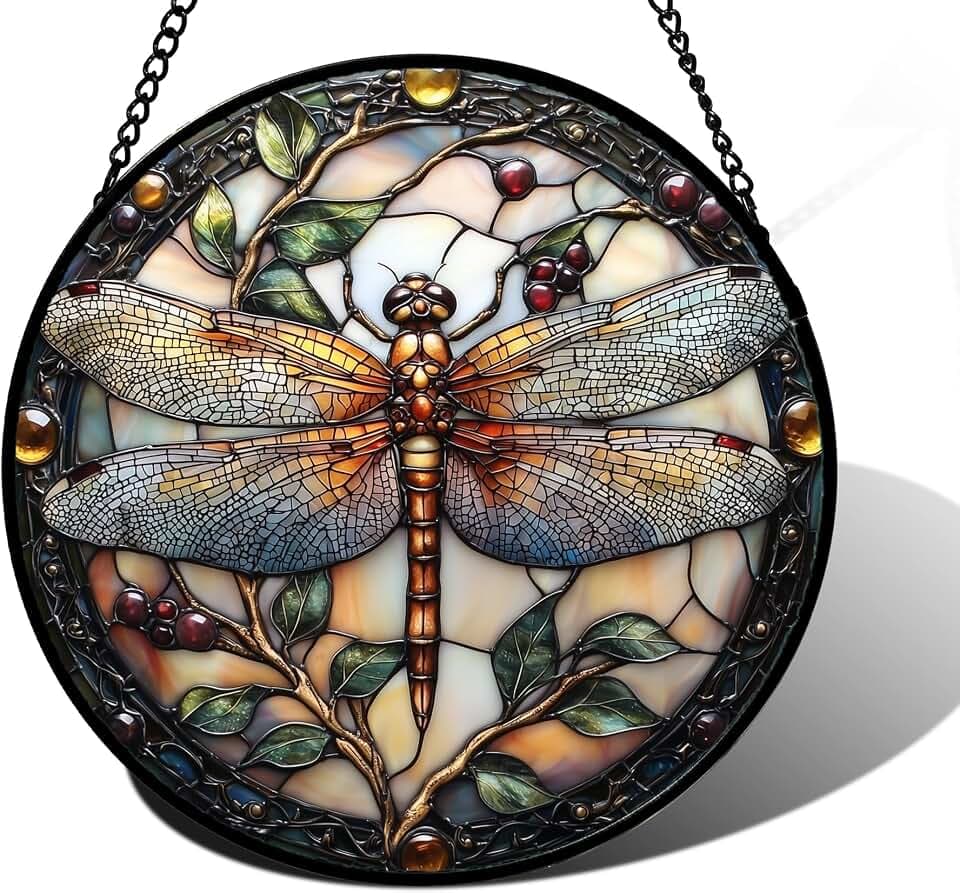 Dragonfly Stained Glass Window Hanging Suncatcher Gifts for Women 7.8"