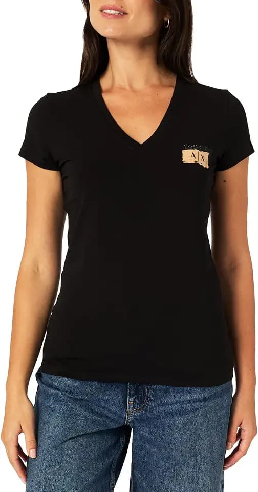 Armani Exchange Damen Salin De Giraud, Shiny Color Contrast Logo T-Shirt