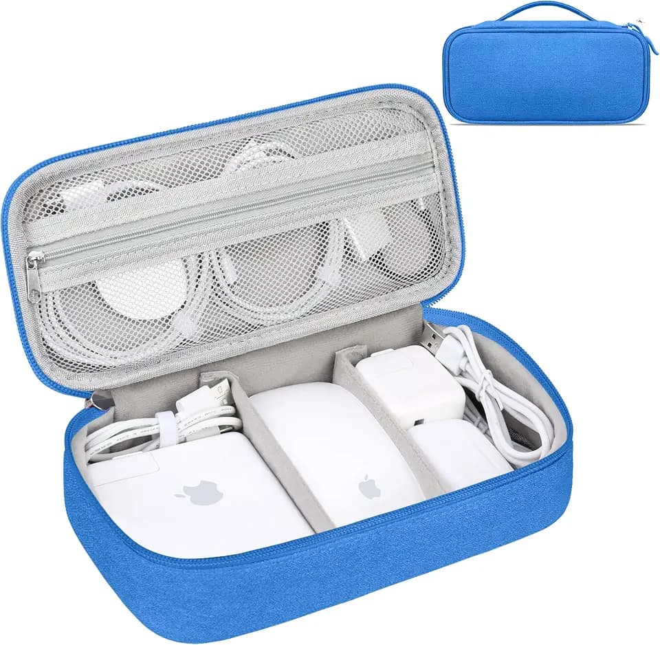 Lacdo Electronic Organizer Travel Cable Organizer Bag Pouch Tech Electronic Accessories Carry Case Portable Double Layers Charger Case for Cable, Cords, Charger, Earphone, Power Bank, Blue