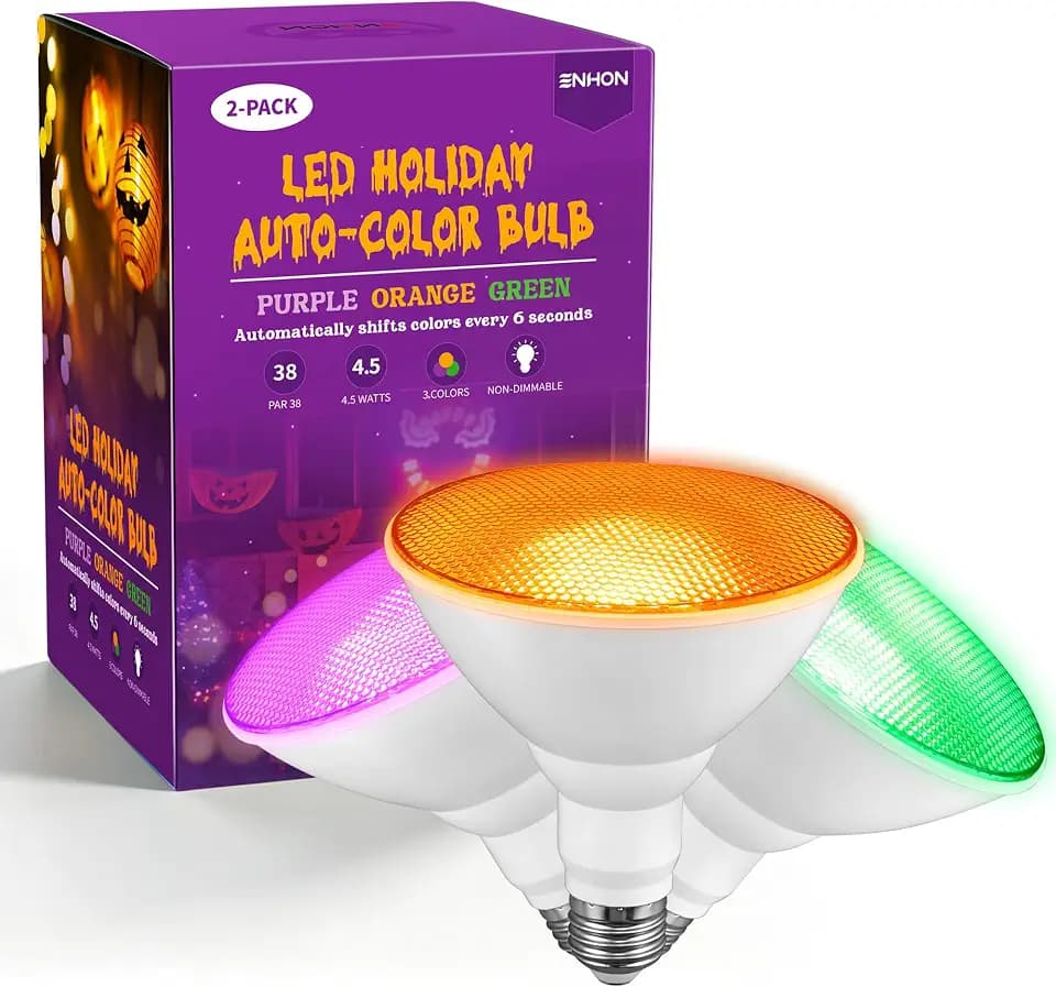 Enhon 2 Pack Halloween Automatic Color Changing Bulb PAR38 Floodlight Bulb