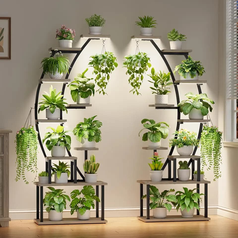 2 Pack Plant Stand Indoor with Grow Lights, 9 Tier Large Tall Plant Shelf