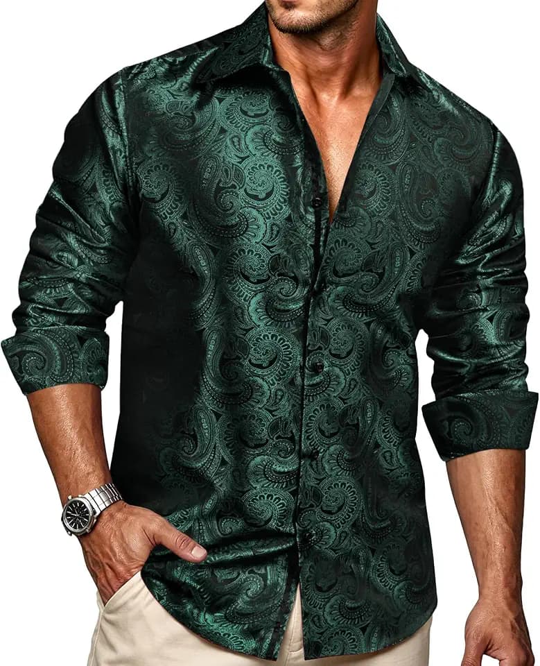 Herren-Seidenhemden, Paisleymuster, langärmelig, Button-Down-Kleid, Hemd, Western, lässig, Designer-Oberteile, gewebt, Party, Hochzeit