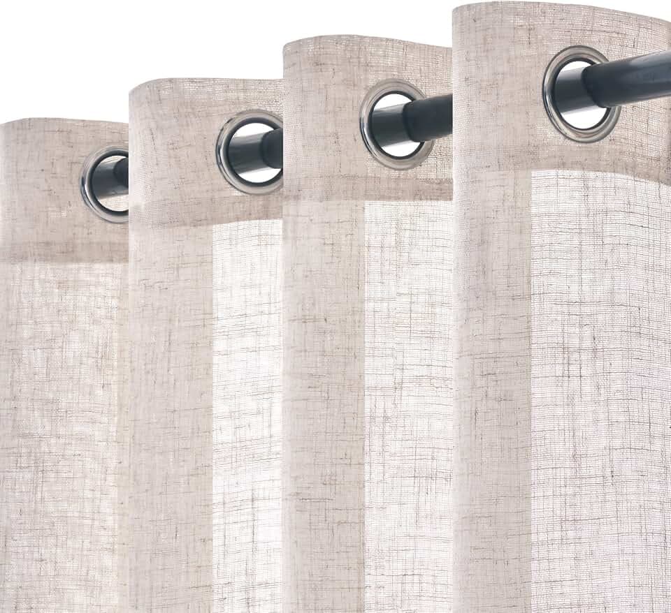 Woaboy Leinen Gardinen Vorhänge Ösen 2er Set 140x260cm Reines Weiß
