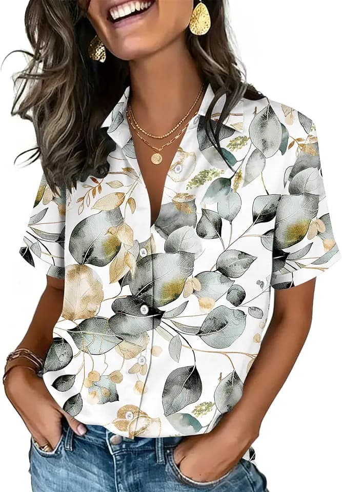 Zeagoo Button Down Shirts for Women Short Sleeve Tops Dressy Casual Blouses