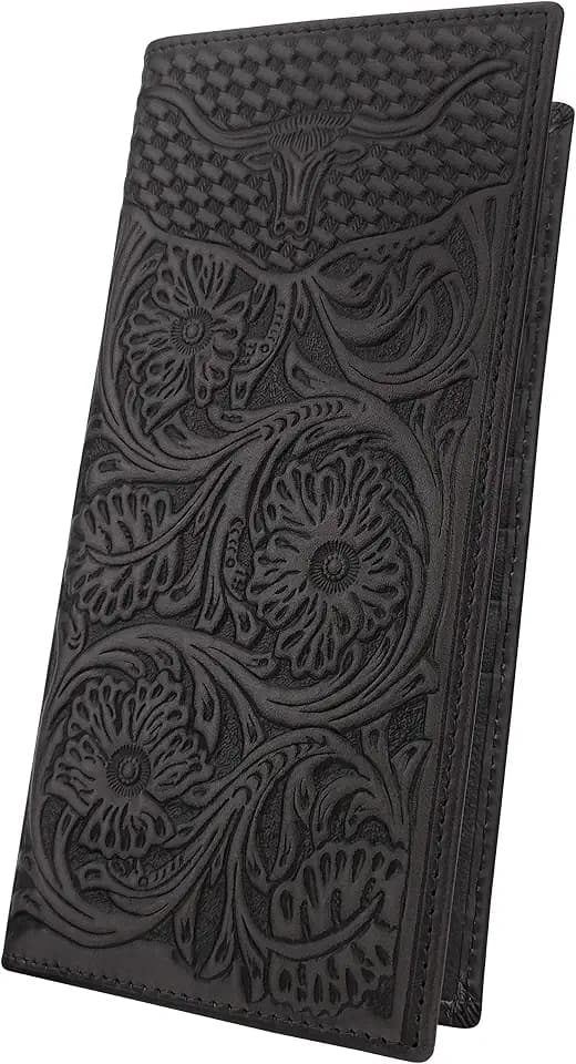 Western Wallets for Men Leather Rodeo Wallet Men's RFID Blocking Long Cowboy Wallet with Flip ID Window, Western Gifts for Men